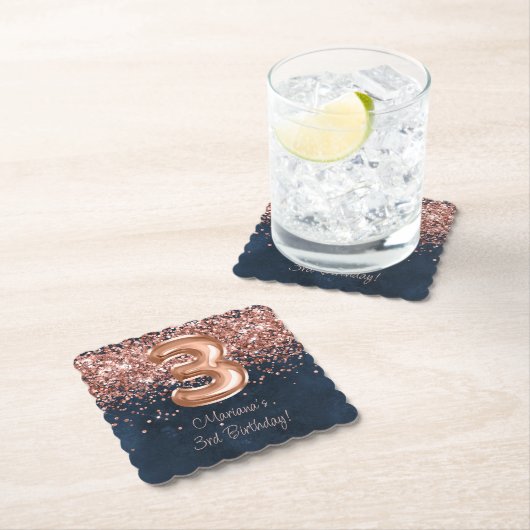 バラ金ゴールドネイビーブルー3rd誕生日パーティー ペーパーコースター (インサイチュ)
