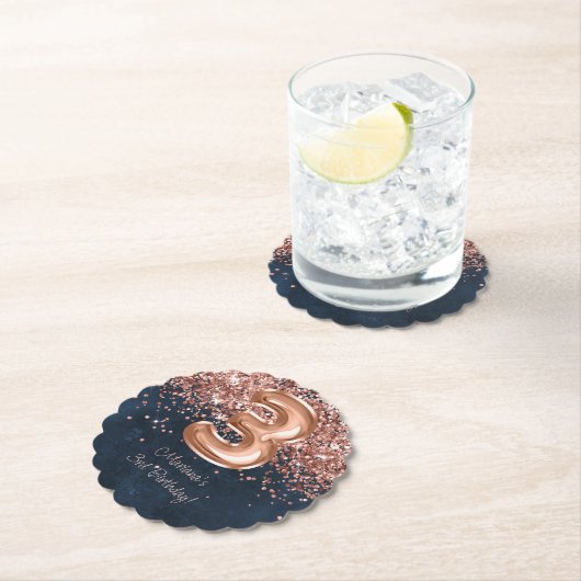 バラ金ゴールドネイビーブルー3rd誕生日パーティー ペーパーコースター (インサイチュ)