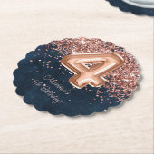 バラ金ゴールドネイビーブルー4th誕生日パーティー ペーパーコースター (アングル)