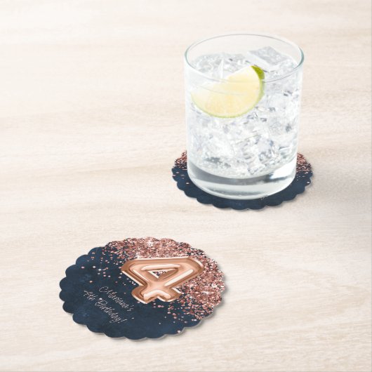 バラ金ゴールドネイビーブルー4th誕生日パーティー ペーパーコースター (インサイチュ)