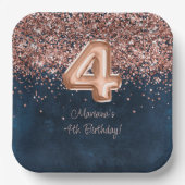 バラ金ゴールドネイビーブルー4th誕生日パーティー ペーパープレート (正面)