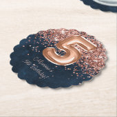 バラ金ゴールドネイビーブルー5thバースデーパーティー ペーパーコースター (アングル)