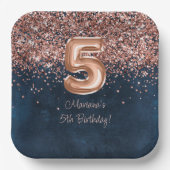 バラ金ゴールドネイビーブルー5thバースデーパーティー ペーパープレート (正面)