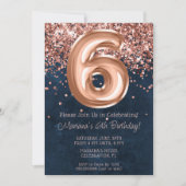 バラ金ゴールドネイビーブルー6thバースデーパーティーへの招待 招待状 (正面)