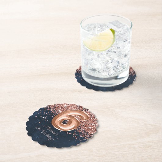 バラ金ゴールドネイビーブルー6thバースデーパーティー ペーパーコースター (インサイチュ)