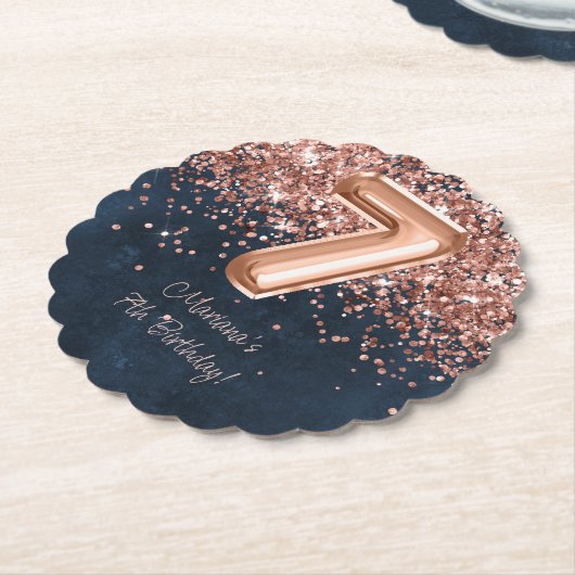 バラ金ゴールドネイビーブルー7thバースデーパーティー ペーパーコースター (アングル)