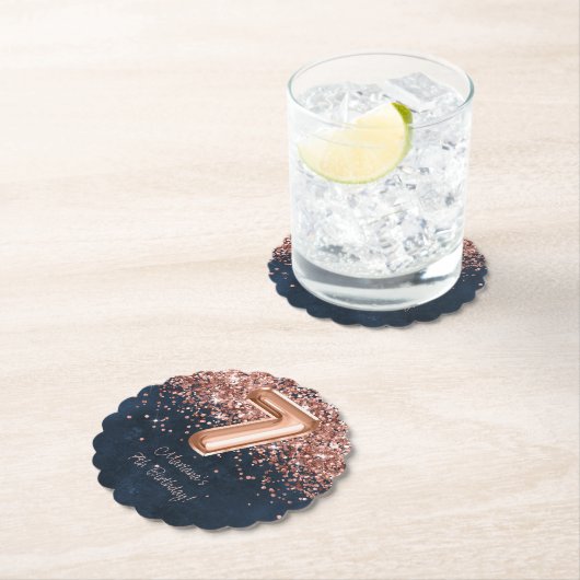 バラ金ゴールドネイビーブルー7thバースデーパーティー ペーパーコースター (インサイチュ)