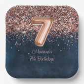 バラ金ゴールドネイビーブルー7thバースデーパーティー ペーパープレート (正面)