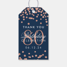 バラ金ゴールドネイビーブルー80誕生日サンキューユーグリッター ギフトタグ