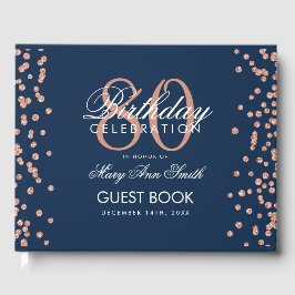 バラ金ゴールドネイビーブルー80th誕生日グリッター紙吹雪 ゲストブック