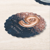 バラ金ゴールドネイビーブルー9thバースデーパーティー ペーパーコースター (アングル)