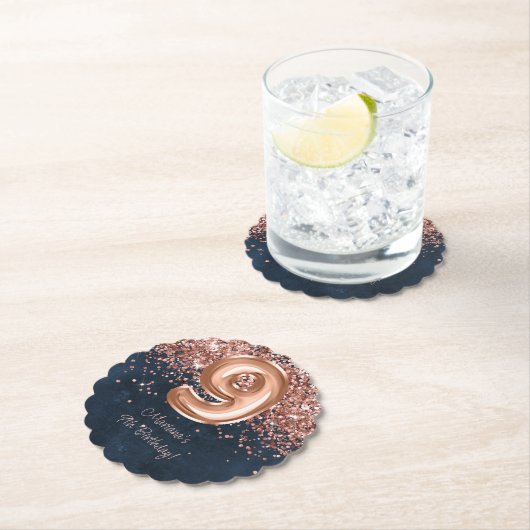 バラ金ゴールドネイビーブルー9thバースデーパーティー ペーパーコースター (インサイチュ)