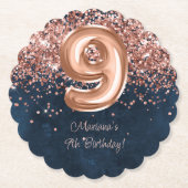 バラ金ゴールドネイビーブルー9thバースデーパーティー ペーパーコースター (正面)