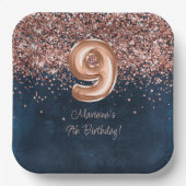 バラ金ゴールドネイビーブルー9thバースデーパーティー ペーパープレート (正面)