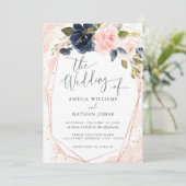 バラ金ゴールドネイビーボタニカルウォーター結婚カラー 招待状 (スタンド正面)