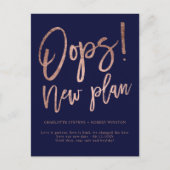 バラ金ゴールドネイビー新結婚しい計画の日付の変更 案内ポストカード (正面)