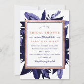 バラ金ゴールドネイビー水色フローラブライダルシャワー 招待状 (正面)