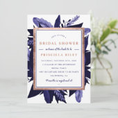 バラ金ゴールドネイビー水色フローラブライダルシャワー 招待状 (スタンド正面)