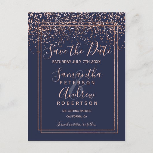 バラ金ゴールドネイビー縁どブ・ブルー保存日 案内ポストカード (正面)