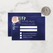 バラ金ゴールドネイビー青フローラ結婚の応答RSVP ノートカード (正面/裏面インサイチュ)