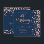 バラ金ゴールドネイビー21st誕生日グリッター紙吹雪 招待状<br><div class="desc">21歳エレガントの誕生日バラ金ゴールドフェイクグリッター紙吹雪ネイビーブルー招待テンプレート。一致する製品が利用可能！</div>
