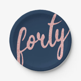 バラ金ゴールドネイビー40バースデーパーティーグリッター"40" ペーパープレート