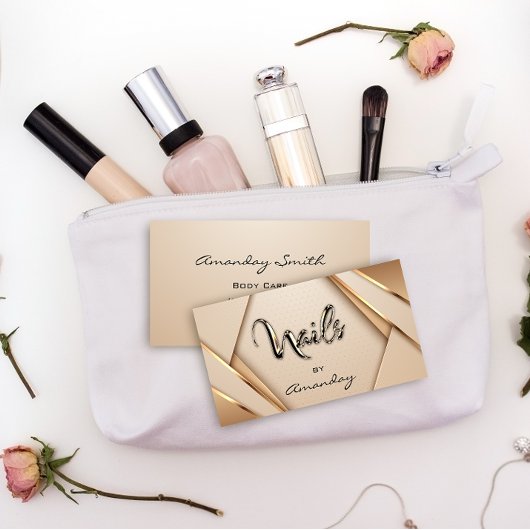 バラ金ゴールドネイルアーティストスクリプトジオメトリックロモダンゴ 名刺