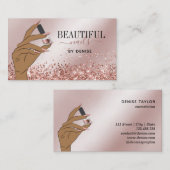 バラ金ゴールドネイルサロン女性手爪、 ネイル技術者b 名刺 (正面/裏面)