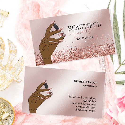 バラ金ゴールドネイルサロン女性手爪、 ネイル技術者b 名刺