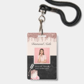 バラ金ゴールドネイルサロン従業員写真IDバッジ バッジ (正面（ネックストラップ付）)