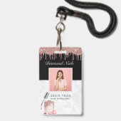 バラ金ゴールドネイルサロン従業員写真IDバッジ バッジ (正面（ネックストラップ付）)