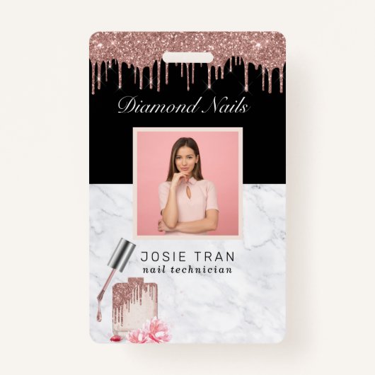 バラ金ゴールドネイルサロン従業員写真IDバッジ バッジ (正面)