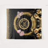 バラ金ゴールドハイヒールブラックバルーン50誕生日 タペストリー (正面(横))