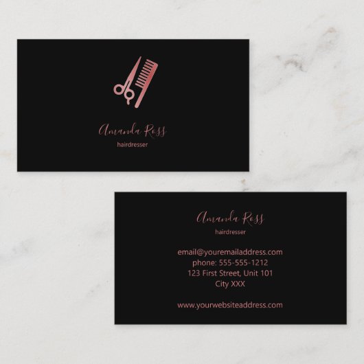 バラ金ゴールドハサミと櫛形ブラック 名刺 (正面/裏面)