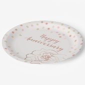 バラ金ゴールドハッピーアニバーサリー水玉模様 ペーパープレート (アングル)