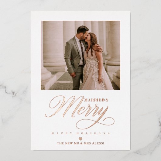 バラ金ゴールドハッピーホリデーズクリスマスフォトニューリウェズ 箔シーズンカード (正面)