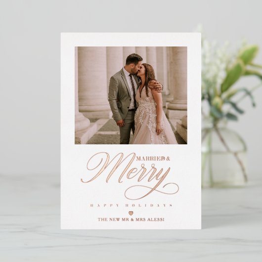 バラ金ゴールドハッピーホリデーズクリスマスフォトニューリウェズ 箔シーズンカード (立ち正面)