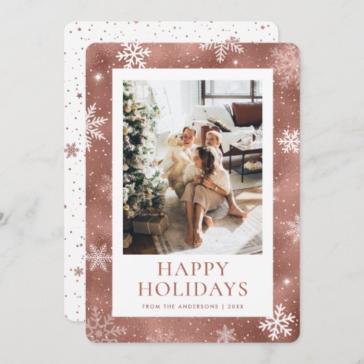 バラ金ゴールドハッピーホリデーズスノーフレーク雪写真 シーズンカード (正面/裏面)