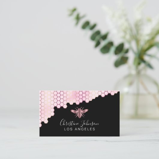 バラ金ゴールドハニカムとビーのロゴを黒に塗る 名刺 (スタンド正面)