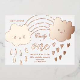 バラ金ゴールドハートオーバーザレインボー誕生日フォイルイン 箔招待状