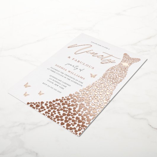 バラ金ゴールドハートガウン90thバースデーパーティ実在ー 箔招待状 (回転した状態)