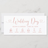 バラ金ゴールドハートスクリプトウェディングデイタイムラインカード (正面)