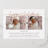 バラ金ゴールドハートリンクハッピーホリデーズ写真 箔シーズンカード (正面)