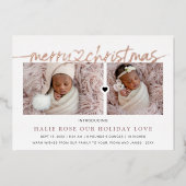 バラ金ゴールドハートリンクメリークリスマスフォト 箔シーズンカード (正面)