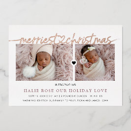 バラ金ゴールドハートリンクメリードクリスマス写真 箔シーズンカード