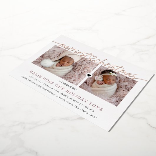 バラ金ゴールドハートリンクメリードクリスマス写真 箔シーズンカード (回転した状態)