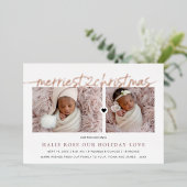 バラ金ゴールドハートリンクメリードクリスマス写真 箔シーズンカード (立ち正面)