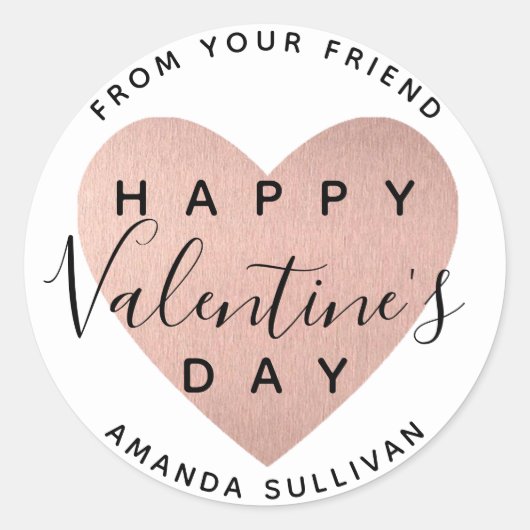 バラ金ゴールドハートCallygraphyハッピーバレンタインデー ラウンドシール (正面)
