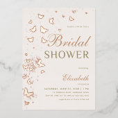 バラ金ゴールドバタフライスワーズエレガントブライダルシャワー 箔招待状 (正面)