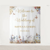 バラ金ゴールドバタフライ庭園の結婚式背景 タペストリー (正面)